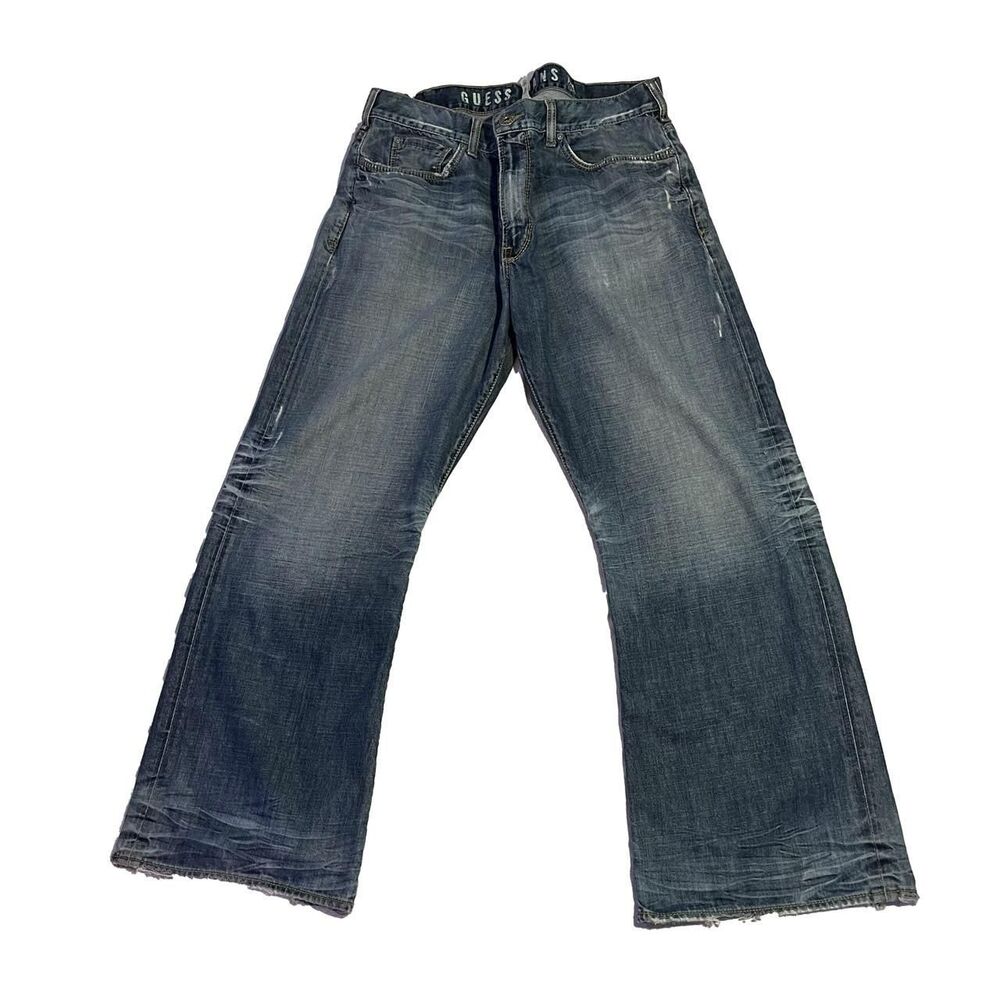 Baggy wide leg jeans, distressed ripped, size 40, Guess Jeans